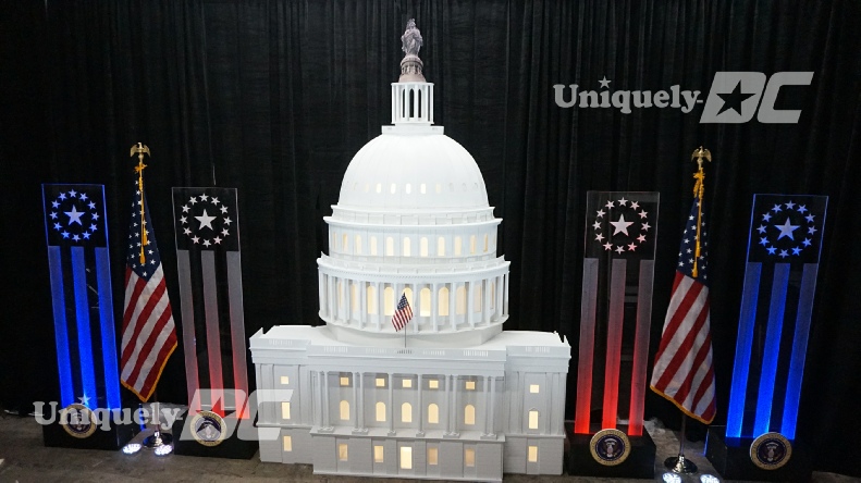 US Capitol Set rentals, LED lighted acrylic flags for Washington DC  Inaugural and Patriotic Events